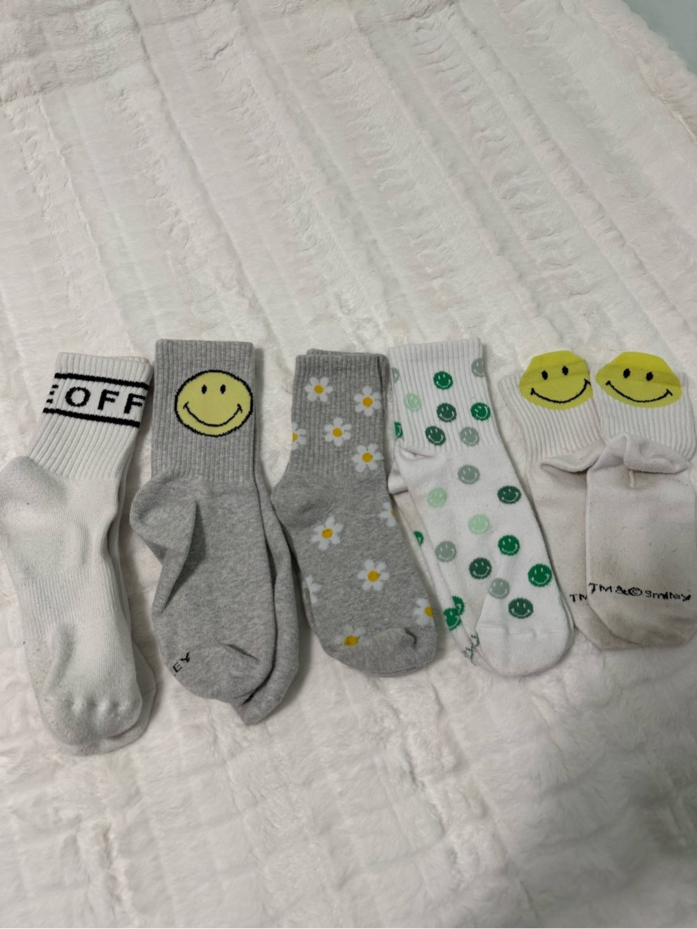 Aerie and AE Crew Socks with Smiley & Floral Designs - White & Gray